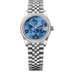Super Clone Rolex ,Azzuro Blue, Floral Motif Set With Diamonds , 31 mm