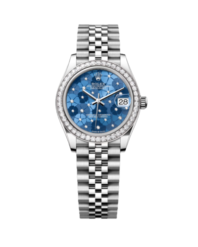 Super Clone Rolex ,Azzuro Blue, Floral Motif Set With Diamonds , 31 mm