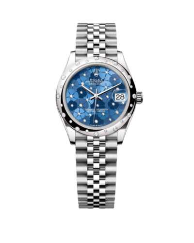 Super Clone Rolex ,Azzuro Blue, Floral Motif Set With Diamons , 31 mm