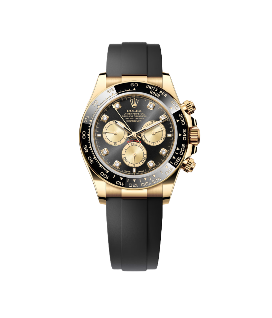 Super Clone Rolex Cosmograph Daytona Black And With Diamonds, Yellow Gold