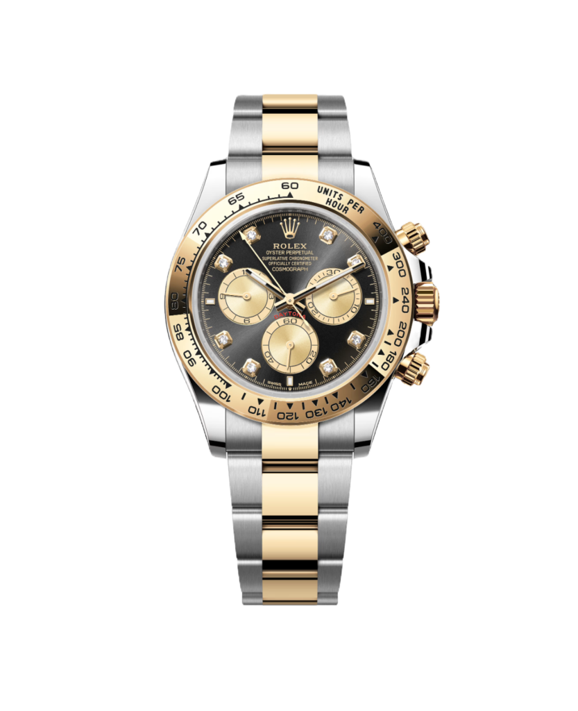 Super Clone Rolex Cosmograph Daytona, Black,  Diamonds, Yellow Gold