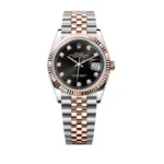 Super Clone Rolex Datejust 36mm Black Diamond Dial Rose Gold Jubilee