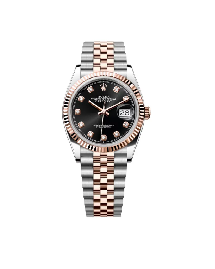 Super Clone Rolex Datejust 36mm Black Diamond Dial Rose Gold Jubilee