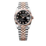 Super Clone Rolex Datejust 36mm Black Diamond Dial Rose Gold Jubilee