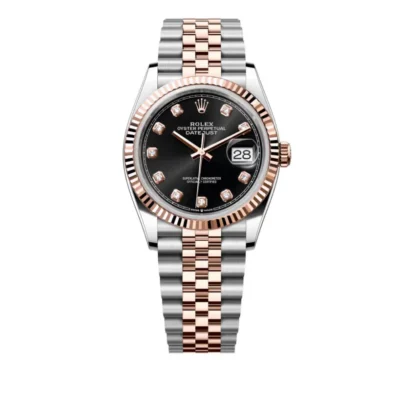 Super Clone Rolex Datejust 31mm Black Diamond Dial Rose Gold Jubilee