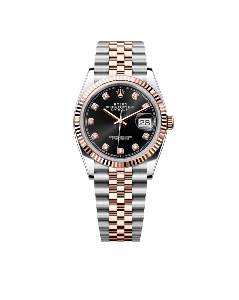 Super Clone Rolex Datejust 36mm Black Diamond Dial Rose Gold Jubilee