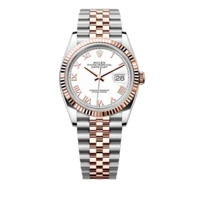 Super Clone Rolex Datejust 36mm White Dial Rose Gold Fluted Bezel Jubilee