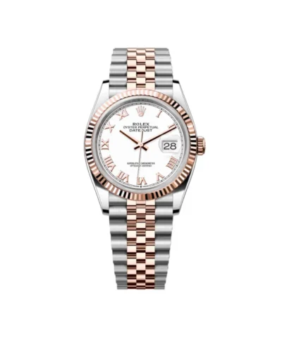 Super Clone Rolex Datejust 36mm White Dial Rose Gold Fluted Bezel Jubilee
