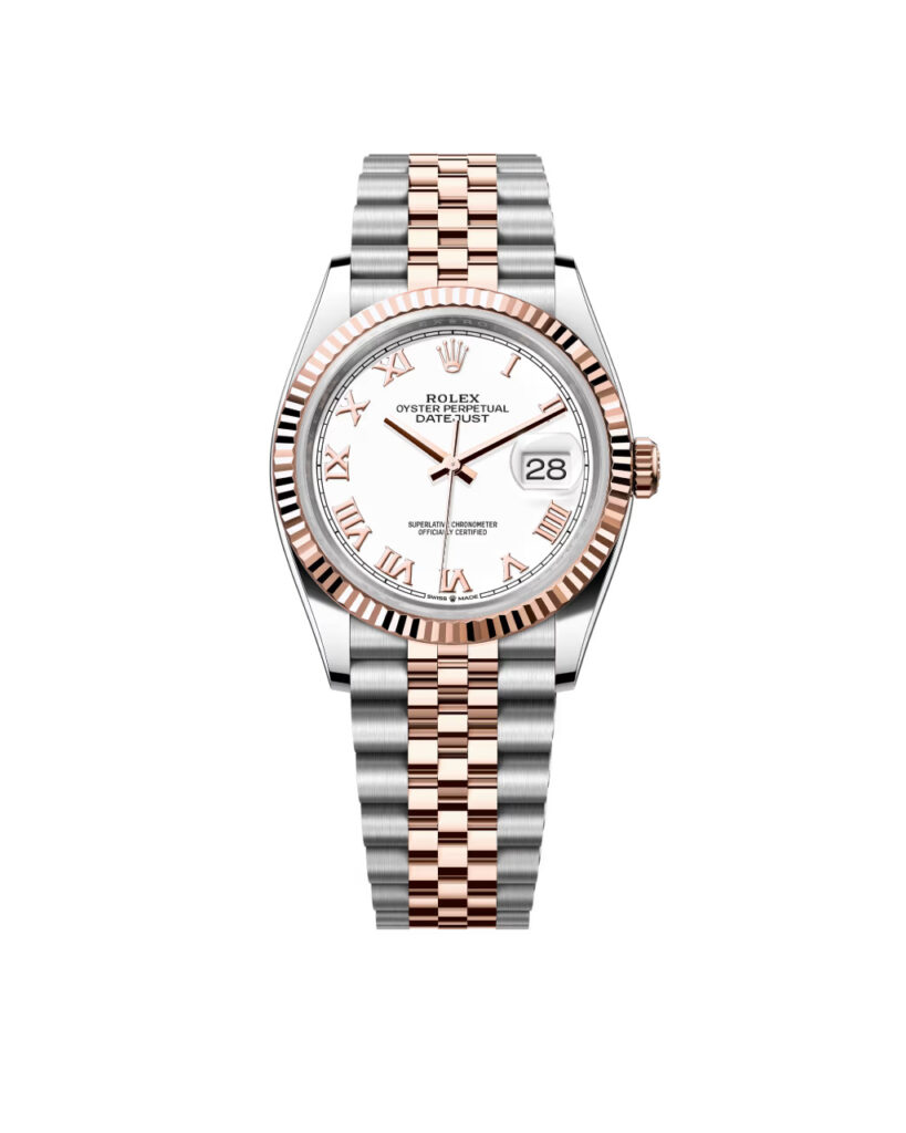 Super Clone Rolex Datejust 36mm White Dial Rose Gold Fluted Bezel Jubilee