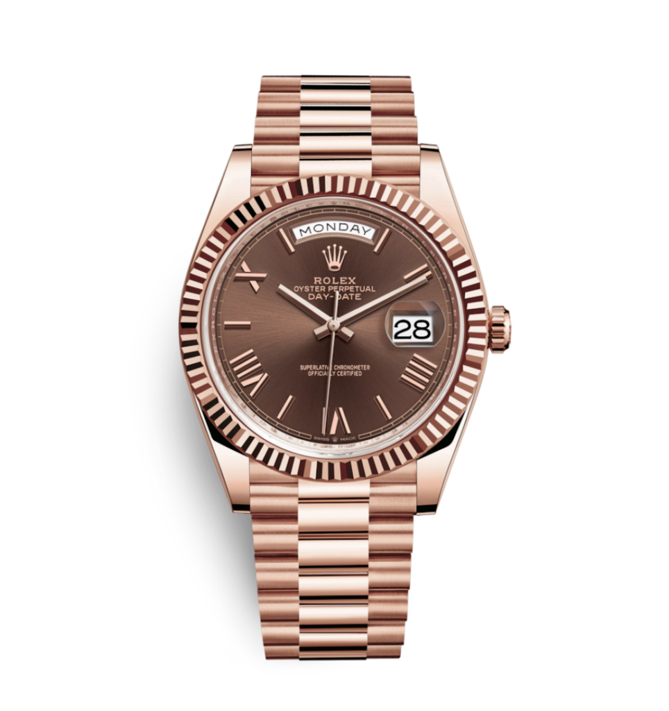 Super Clone Rolex Day-Date Rose Gold – Chocolate Dial