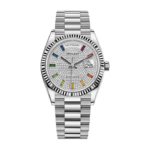 Super Clone Rolex Day-Date Silver  - Rainbow Dial