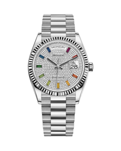 Super Clone Rolex Day-Date Silver  – Rainbow Dial