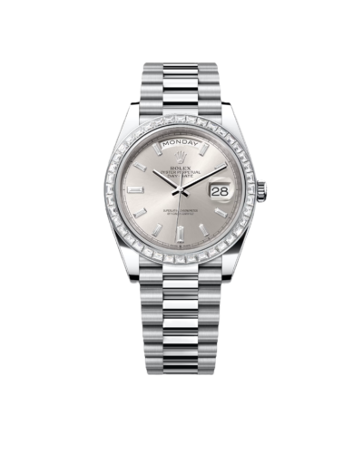 Super Clone Rolex Day-Date – Silver Set With Diamonds