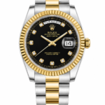Super Clone Rolex Day-Date Two Tone Black Diamond Dial