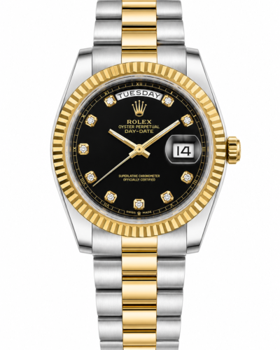 Super Clone Rolex Day-Date Two Tone Black Diamond Dial