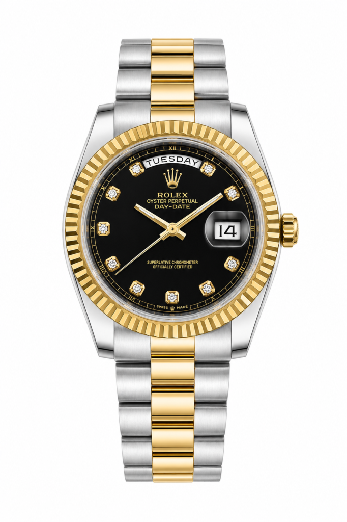 Super Clone Rolex Day-Date Two Tone Black Diamond Dial