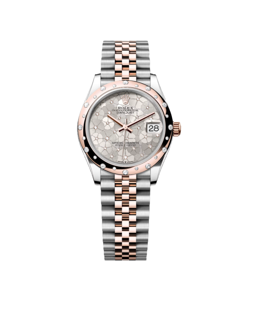 Super Clone Rolex , Silver, Floral Motif Set With Diamons , 31 mm