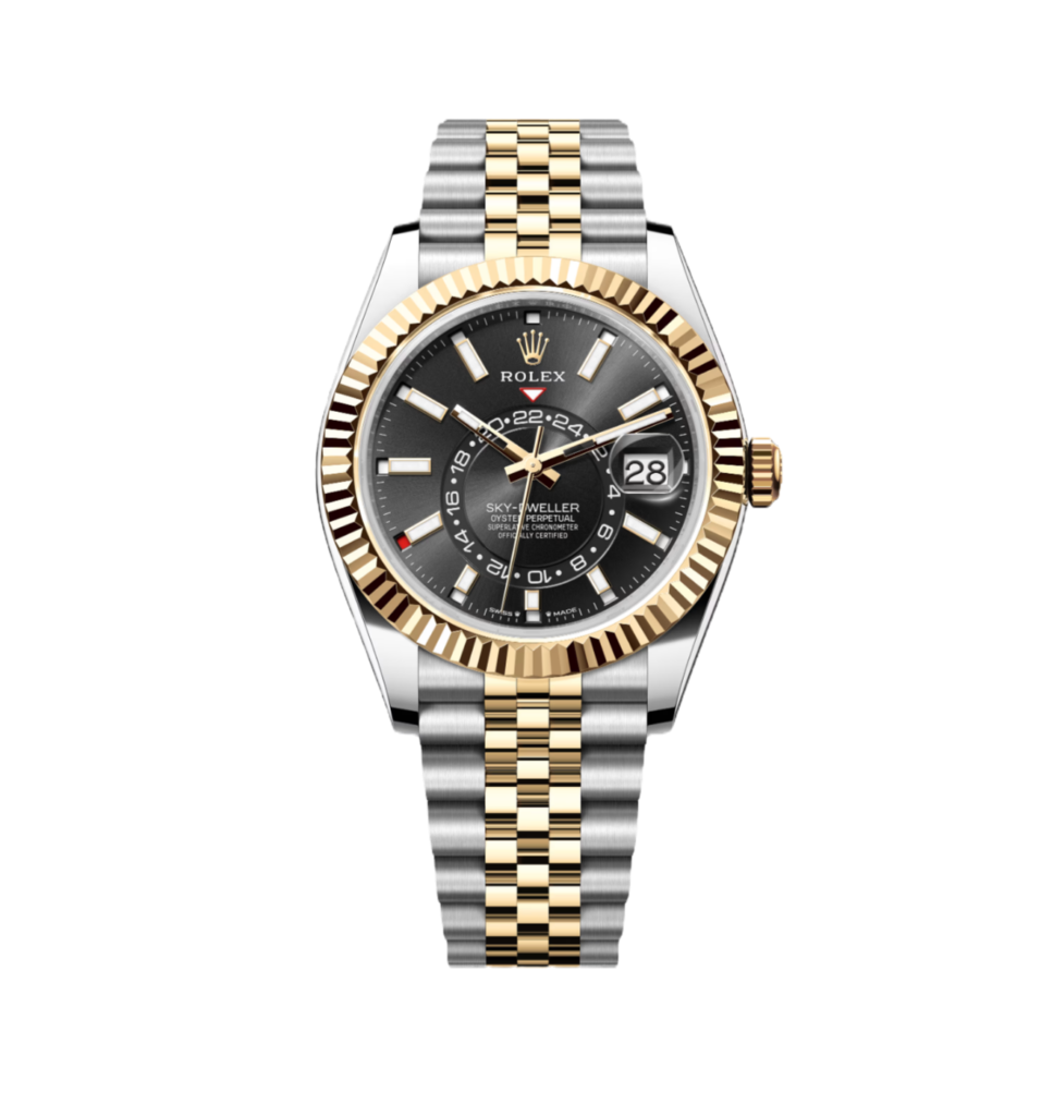Super Clone Rolex Sky – Dweller, Black And Yellow Gold, Jubilee