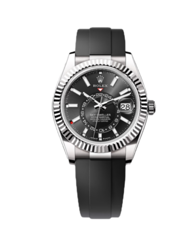 Super Clone Rolex Sky-Dweller Black Dial Oysterflex