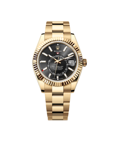 Super Clone Rolex Sky – Dweller, Oyster, Black And Yellow Gold, Black Dial