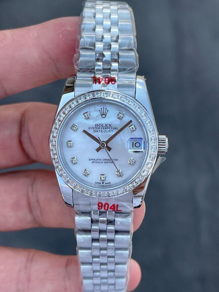 Super Clone Rolex ,White Mother-of-Pearl Set With Diamonds , 31 mm - Image 2