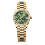 copy of Super Clone Rolex ,Olive Green, Floral Motif Set With Diamons , 31 mm