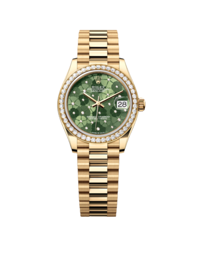 copy of Super Clone Rolex ,Olive Green, Floral Motif Set With Diamons , 31 mm