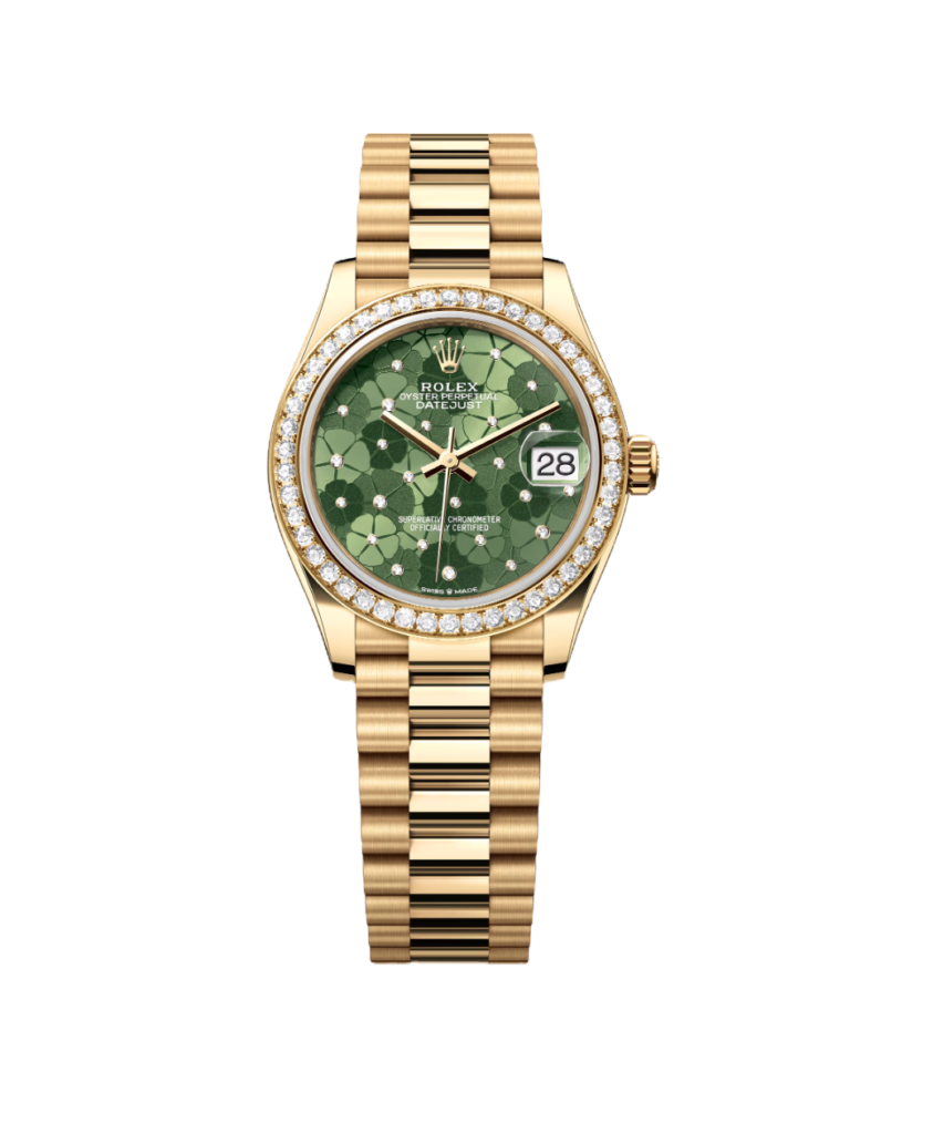 copy of Super Clone Rolex ,Olive Green, Floral Motif Set With Diamons , 31 mm