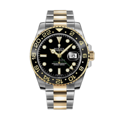 Super Clone Rolex GMT Master II Gold Steel Black Dial