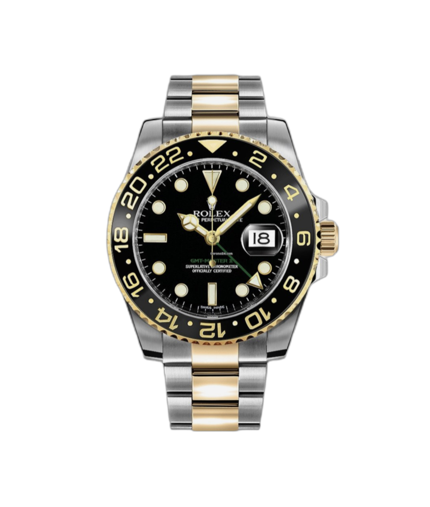 Super Clone Rolex GMT Master II Gold Steel Black Dial