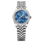 Super Clone Rolex ,Azzuro Blue, Floral Motif Set With Diamonds , 31 mm
