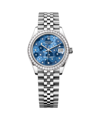 Super Clone Rolex ,Azzuro Blue, Floral Motif Set With Diamonds , 31 mm