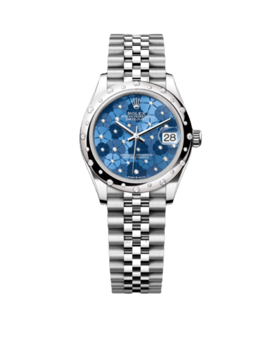 Super Clone Rolex, Azzuro Blue, Floral Motif Smooth Bezel, 31 mm