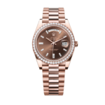 Super Clone Rolex Day-Date Everose Gold - Chocolate Set With Diamons Dial