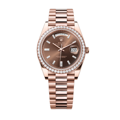 Super Clone Rolex Day-Date Everose Gold - Chocolate Set With Diamons Dial