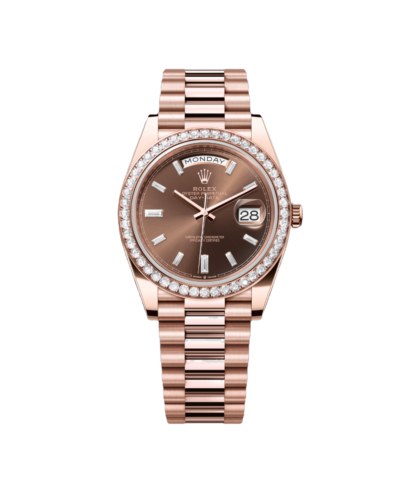 Super Clone Rolex Day-Date Everose Gold – Chocolate Set With Diamons Dial