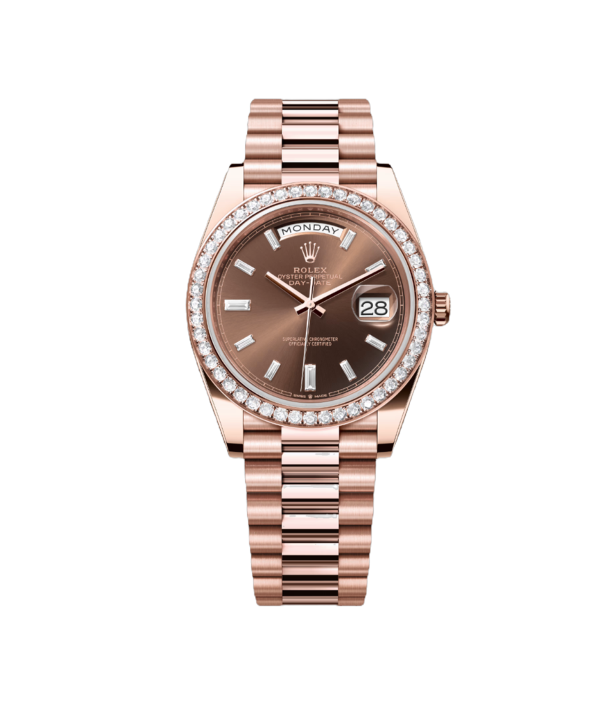 Super Clone Rolex Day-Date Everose Gold - Chocolate Set With Diamons Dial