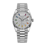 Super Clone Rolex Day-Date Silver - Rainbow Dial