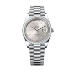 Super Clone Rolex Day-Date - Silver Set With Diamonds