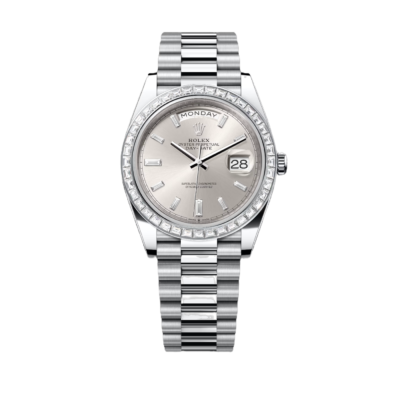 Super Clone Rolex Day-Date - Silver Set With Diamonds