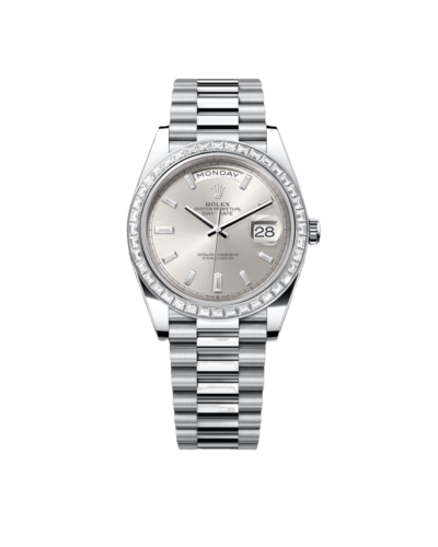 Super Clone Rolex Day-Date – Silver Set With Diamonds
