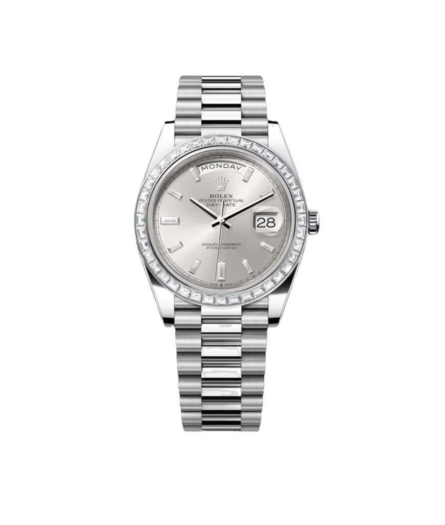 Super Clone Rolex Day-Date - Silver Set With Diamonds