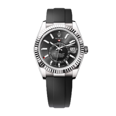 Super Clone Rolex Sky-Dweller Black Dial Oysterflex