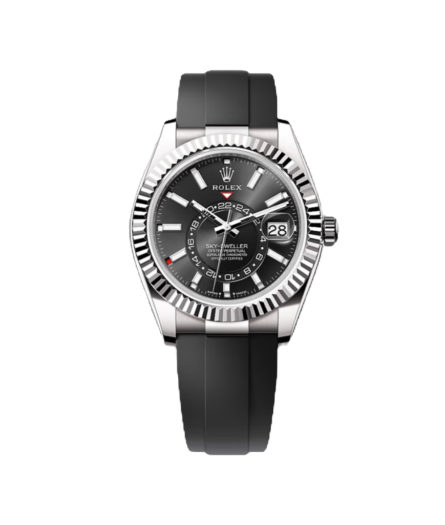 Super Clone Rolex Sky-Dweller Black Dial Oysterflex
