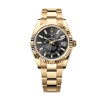 Super Clone Rolex Sky - Dweller, Oyster, Black And Yellow Gold, Black Dial