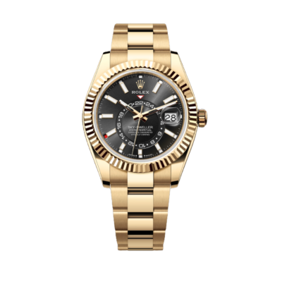 Super Clone Rolex Sky - Dweller, Oyster, Black And Yellow Gold, Black Dial