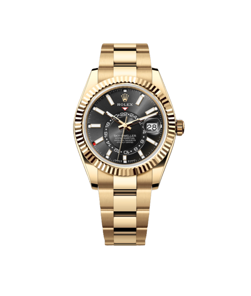 Super Clone Rolex Sky - Dweller, Oyster, Black And Yellow Gold, Black Dial