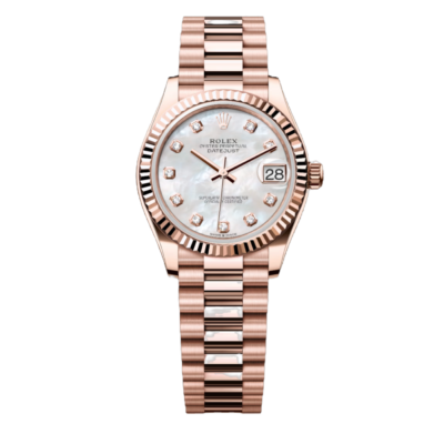Super Clone Rolex ,White Mother-Of-Pearl Set With Diamonds , 31 mm, Everose Gold