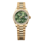Super Clone Rolex ,Olive Green, Floral Motif Set With Diamons , 31 mm