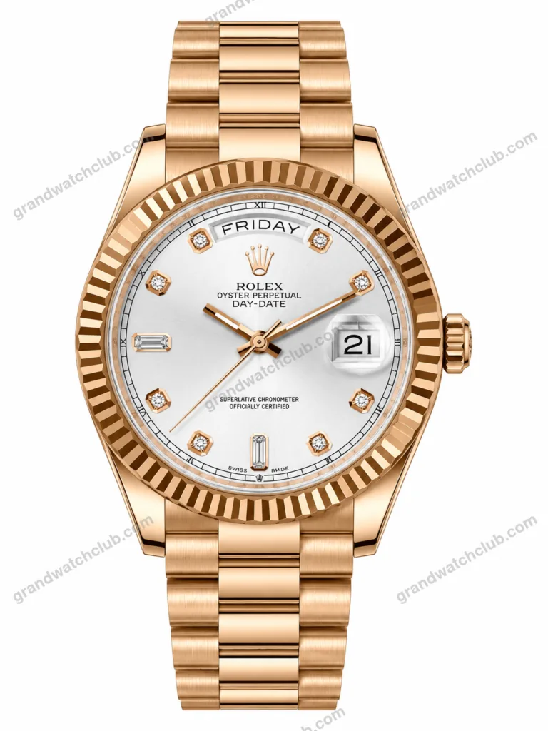 Reduced Rolex Day-Date Rose Gold Silver Diamond Dial President Bracelet